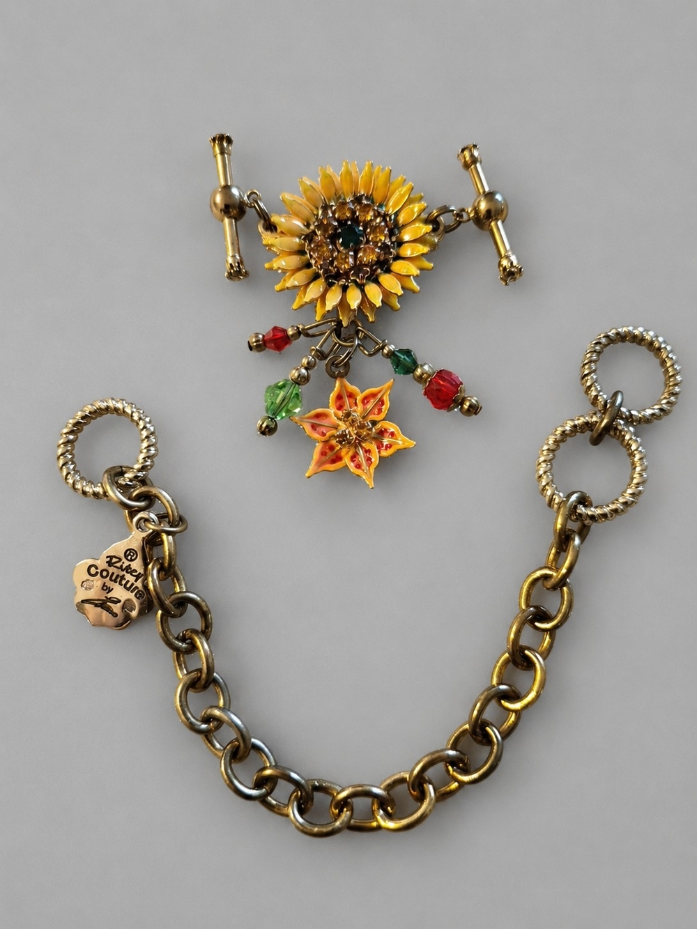 VTG Stamped (L.A.T.R.) Yellow Sunflower Charm Bracelet
